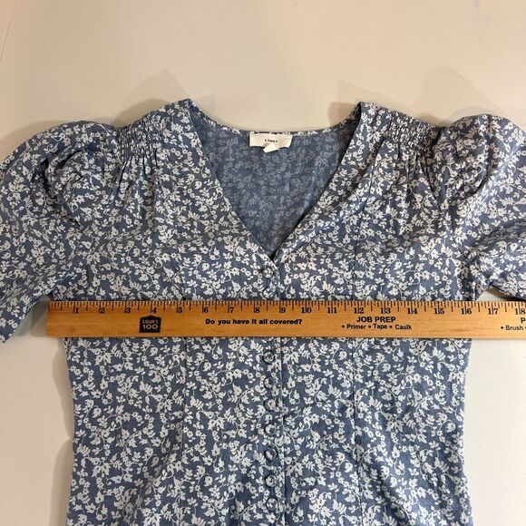 A Loves A Women's Blue Floral Short Sleeve V-Neck Top 100% Cotton Size XS - Picture 8 of 12